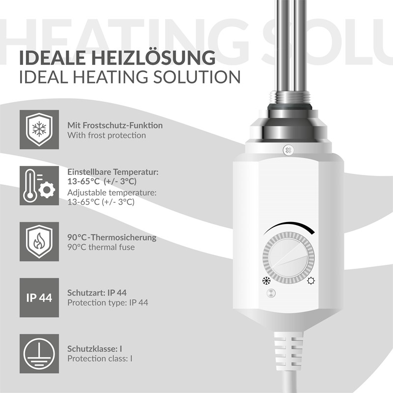 Heizstab 300W Weiß mit Thermostat für Badheizkörper LuxeBath