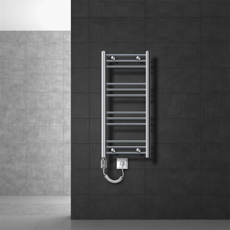 Badheizkörper Elektrisch mit Heizstab 300W 400x800 mm Chrome gebogen mit Seitenanschluss