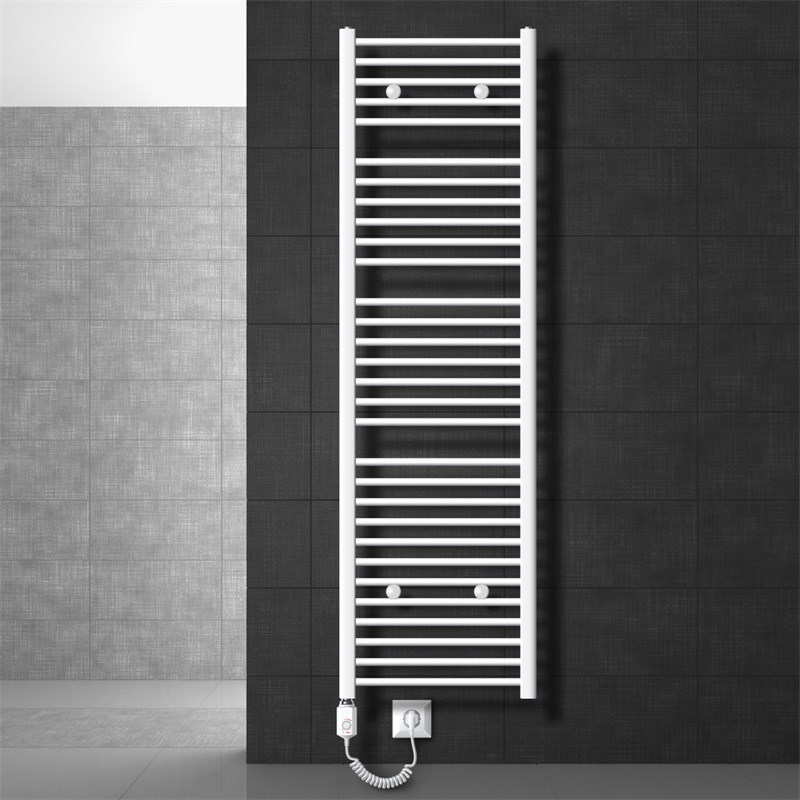 Elektrischer Badheizkörper mit Heizstab 900W 500x1800 mm Weiß gebogen mit Seitenanschluss LuxeBath Elektrischer Badheizkörper mit Heizstab 900W 500x1800 mm Weiß gebogen mit Seitenanschluss LuxeBath