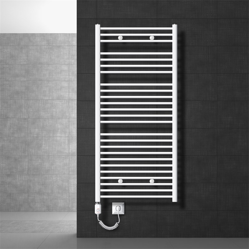 Elektrischer Badheizkörper mit Heizstab 900W 750x1500 mm Weiß gerade Seitenanschluss LuxeBath Elektrischer Badheizkörper mit Heizstab 900W 750x1500 mm Weiß gerade Seitenanschluss LuxeBath