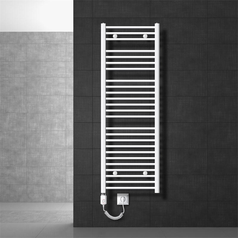 Badheizkörper Elektrisch mit Heizstab 1200W 500x1500 mm weiß gebogen mit Seitenanschluss