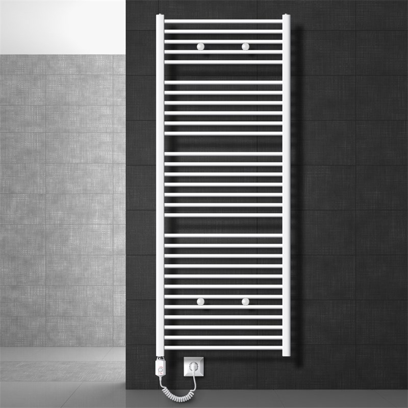 Elektrischer Badheizkörper mit Heizstab 1200W 750x1800 mm Weiß gebogen mit Seitenanschluss LuxeBath Elektrischer Badheizkörper mit Heizstab 1200W 750x1800 mm Weiß gebogen mit Seitenanschluss LuxeBath