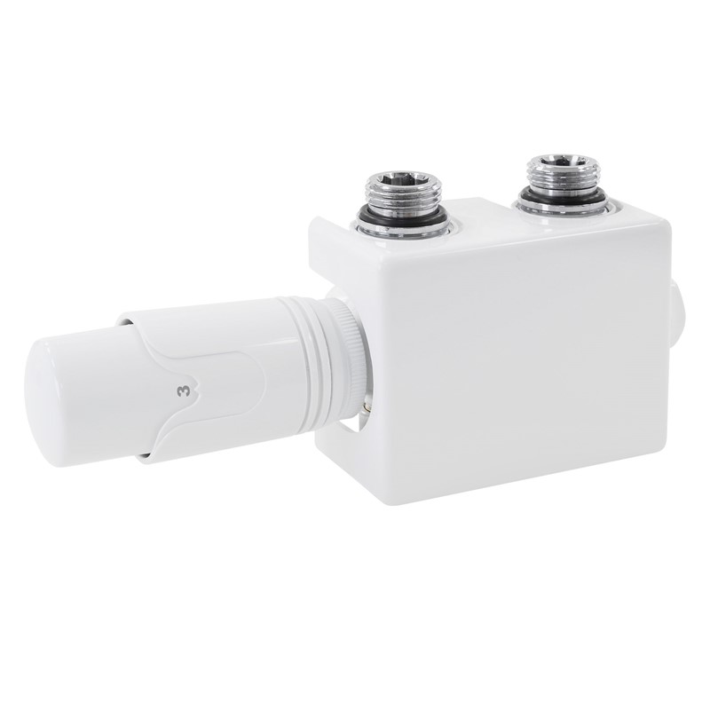 Ventil-Armaturen Set Weiß Universal für Eck- und Durchgangsform inkl. Thermostatkopf LuxeBath Ventil-Armaturen Set Weiß Universal für Eck- und Durchgangsform inkl. Thermostatkopf LuxeBath
