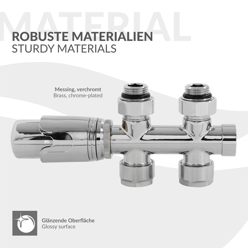 Ventil-Armaturen Set Multiblock Chrome Durchgangsform inkl. Thermostatkopf LuxeBath
