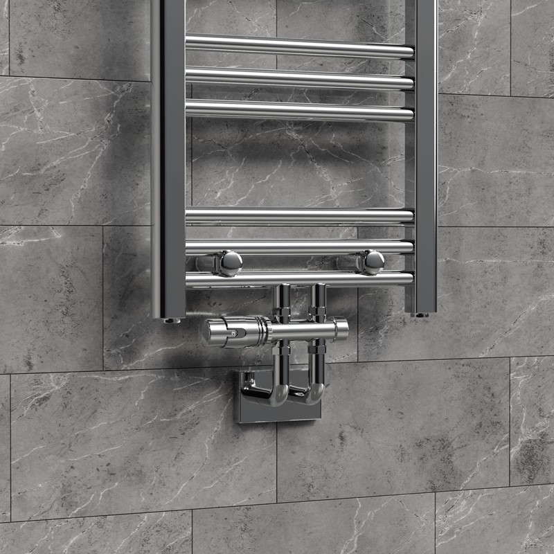 Ventil-Armaturen Set Multiblock Chrome Durchgangsform inkl. Thermostatkopf LuxeBath