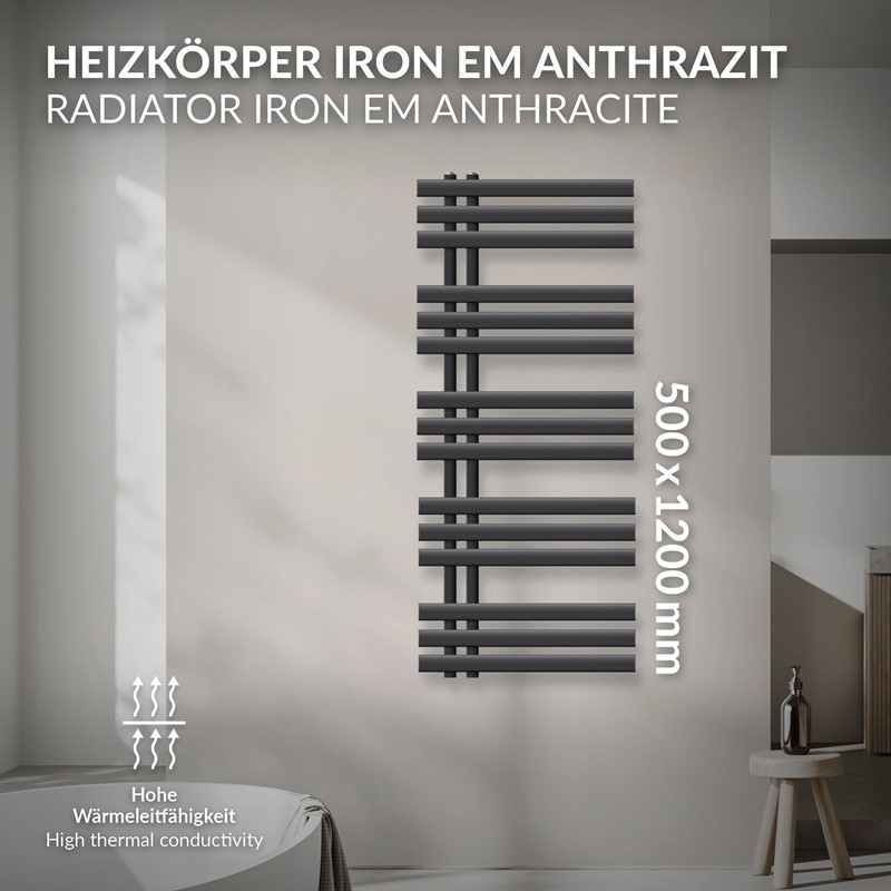 Badheizkörper Iron EM 500x1200 mm Anthrazit