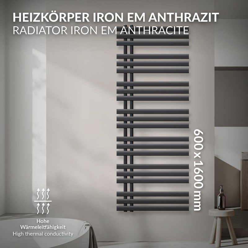 Badheizkörper Iron EM 600x1600 mm Anthrazit