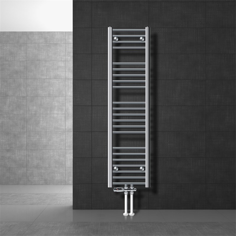 Badheizkörper Mittelanschluss 300x1400 mm Chrome gerade mit Boden Anschlussgarnitur LuxeBath