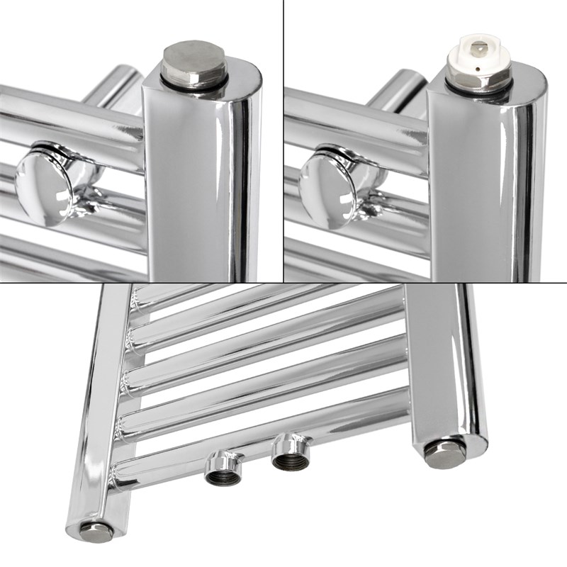 Badheizkörper Mittelanschluss 300x1400 mm Chrome gerade mit Boden Anschlussgarnitur LuxeBath