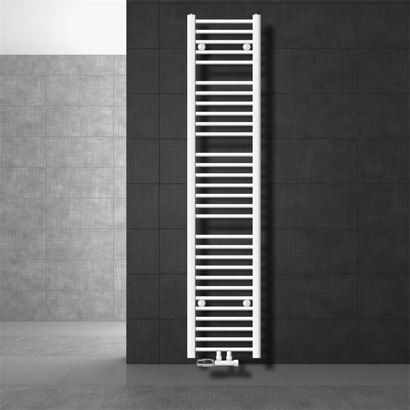 Badheizkörper Mittelanschluss 300x1800 mm Weiß gerade mit Wand Anschlussgarnitur LuxeBath Badheizkörper Mittelanschluss 300x1800 mm Weiß gerade mit Wand Anschlussgarnitur LuxeBath
