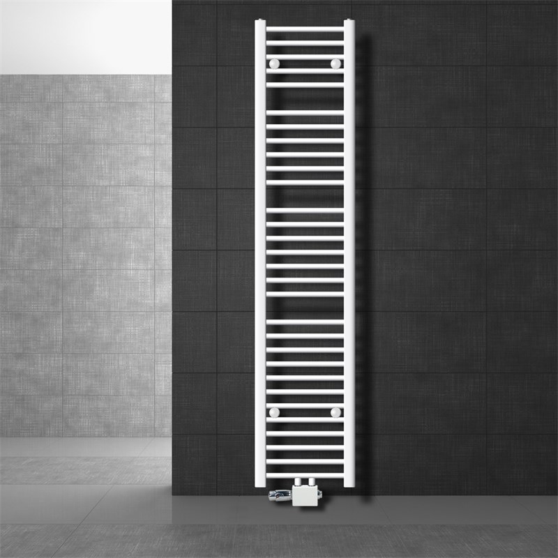 Badheizkörper Mittelanschluss 300x1800 mm Weiß gerade mit Universale Anschlussgarnitur LuxeBath Badheizkörper Mittelanschluss 300x1800 mm Weiß gerade mit Universale Anschlussgarnitur LuxeBath