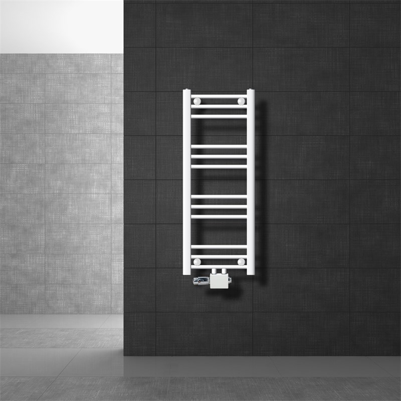 Badheizkörper Mittelanschluss 300x800 mm Weiß gerade mit Universale Anschlussgarnitur LuxeBath