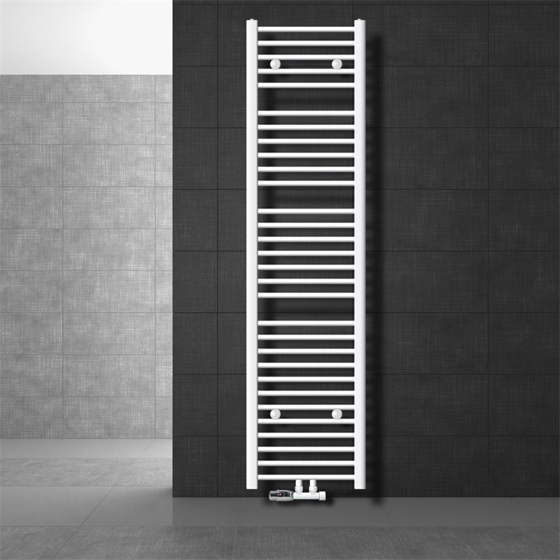 Badheizkörper Mittelanschluss 400x1800 mm Weiß gerade mit Wand Anschlussgarnitur LuxeBath Badheizkörper Mittelanschluss 400x1800 mm Weiß gerade mit Wand Anschlussgarnitur LuxeBath