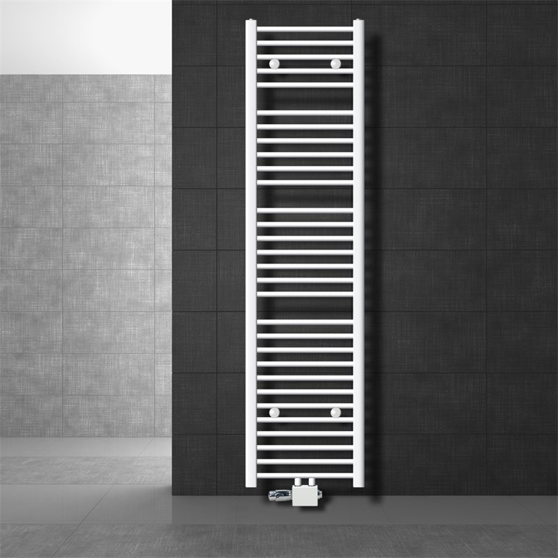 Badheizkörper Mittelanschluss 400x1800 mm Weiß gerade mit Universale Anschlussgarnitur LuxeBath