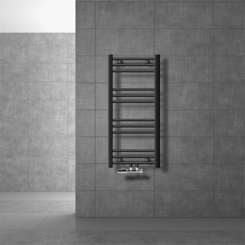 Badheizkörper Mittelanschluss 400x800 mm Anthrazit gerade mit Wand Anschlussgarnitur LuxeBath Badheizkörper Mittelanschluss 400x800 mm Anthrazit gerade mit Wand Anschlussgarnitur LuxeBath