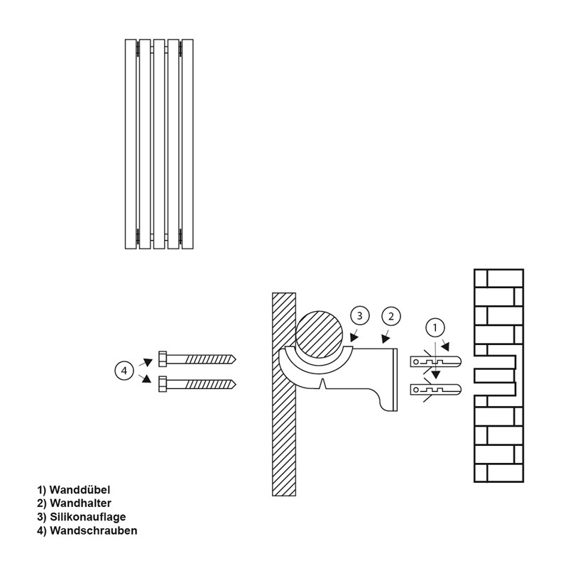 Badheizkörper 480x1600 mm Weiß mit Boden Anschlussgarnitur