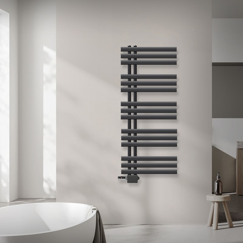 Badheizkörper Mittelanschluss 500x1200 mm Anthrazit mit Universale Anschlussgarnitur LuxeBath Badheizkörper Mittelanschluss 500x1200 mm Anthrazit mit Universale Anschlussgarnitur LuxeBath