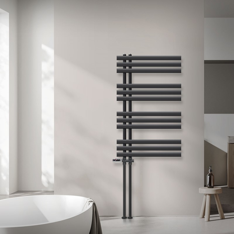 Badheizkörper Mittelanschluss 600x1000 mm Anthrazit mit Boden Anschlussgarnitur LuxeBath Badheizkörper Mittelanschluss 600x1000 mm Anthrazit mit Boden Anschlussgarnitur LuxeBath