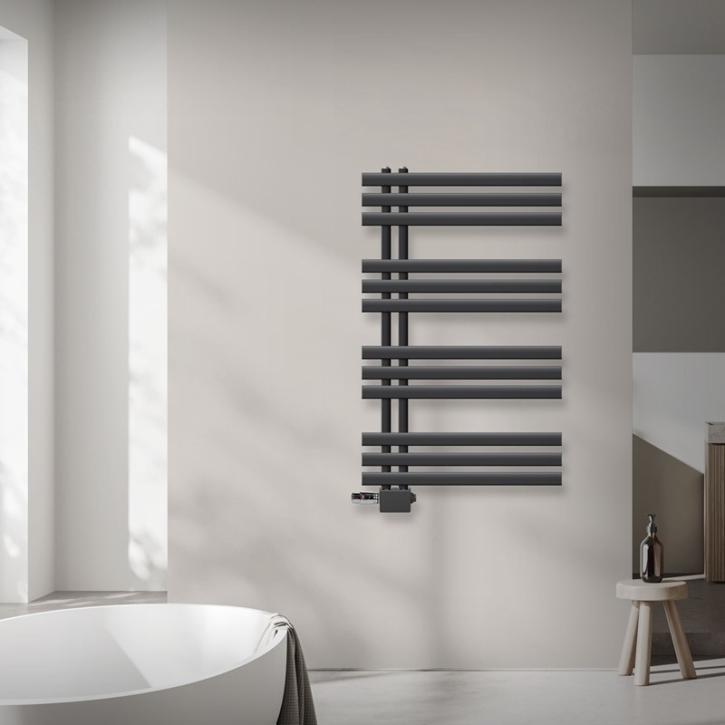 Badheizkörper Mittelanschluss 600x1000 mm Anthrazit mit Universal Anschlussgarnitur LuxeBath Badheizkörper Mittelanschluss 600x1000 mm Anthrazit mit Universal Anschlussgarnitur LuxeBath