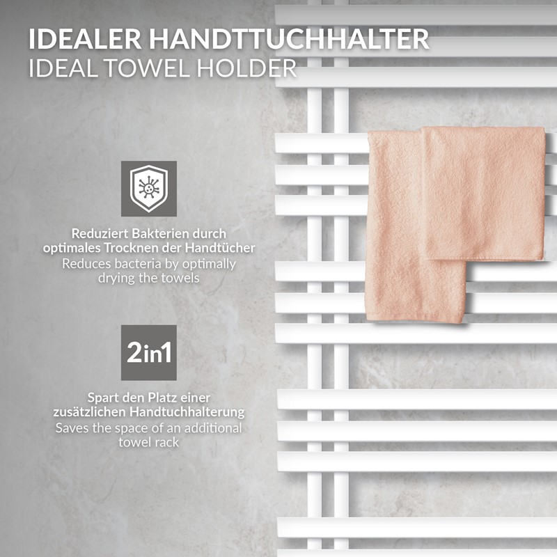 Badheizkörper Mittelanschluss 600x1600 mm Weiß mit Boden Anschlussgarnitur LuxeBath