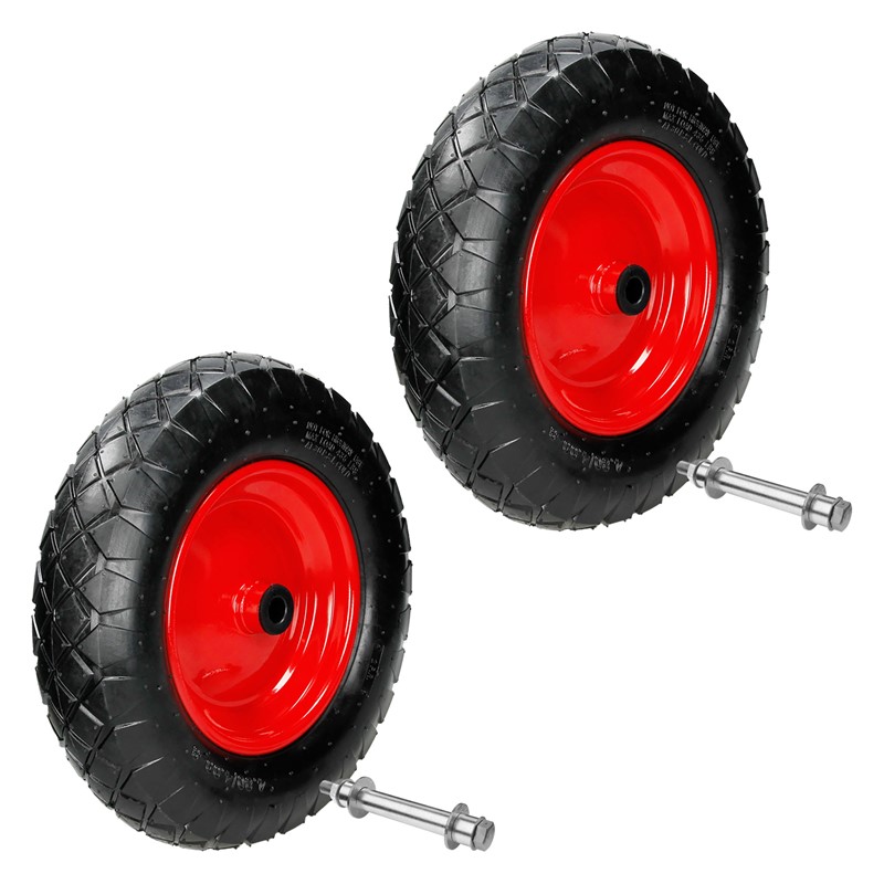 2er Set Schubkarrenrad luftbereift 390 mm 4.80/4.00-8 mit Achse Rot aus PU