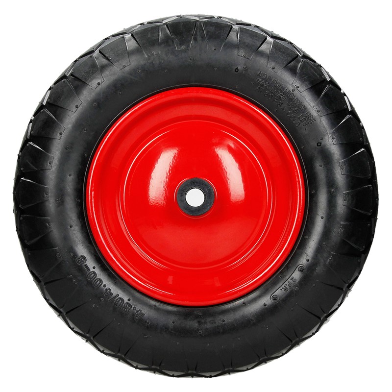 2er Set Schubkarrenrad luftbereift 390 mm 4.80/4.00-8 mit Achse Rot aus PU