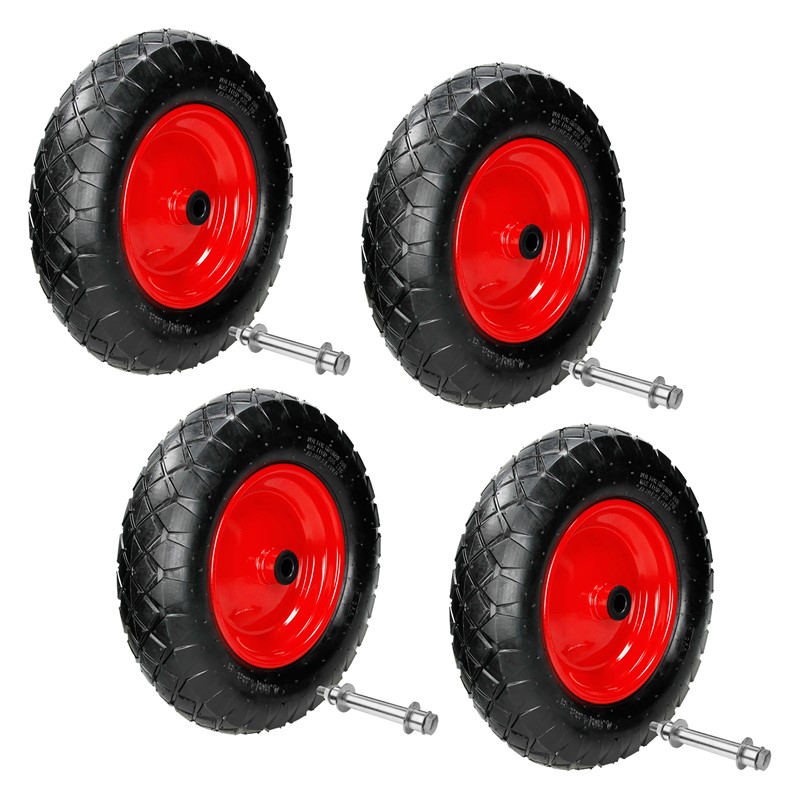 4er Set Schubkarrenrad luftbereift 390 mm 4.80/4.00-8 mit Achse Rot aus PU 4er Set Schubkarrenrad luftbereift 390 mm 4.80/4.00-8 mit Achse Rot aus PU