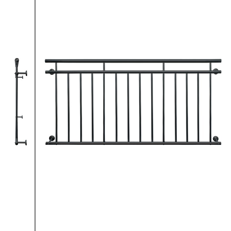 Französischer Balkon Brüstungsgeländer 184x90 cm Anthrazit mit 14 Füllstäben aus pulverbeschichtetem Stahl