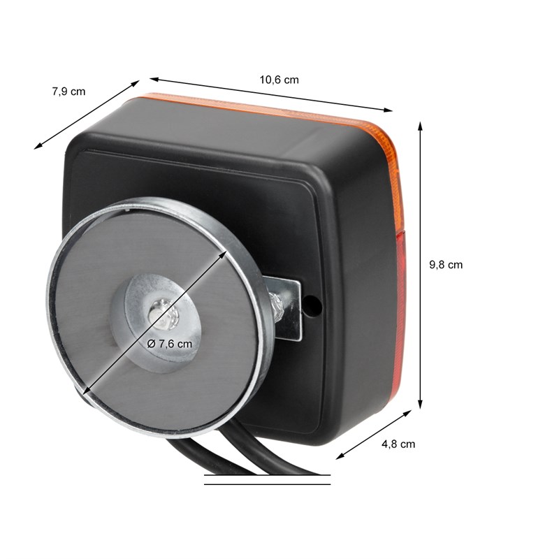 Halogen Anhänger Rückleuchten mit Magneten 12V verkabelt mit 7-poligem Stecker