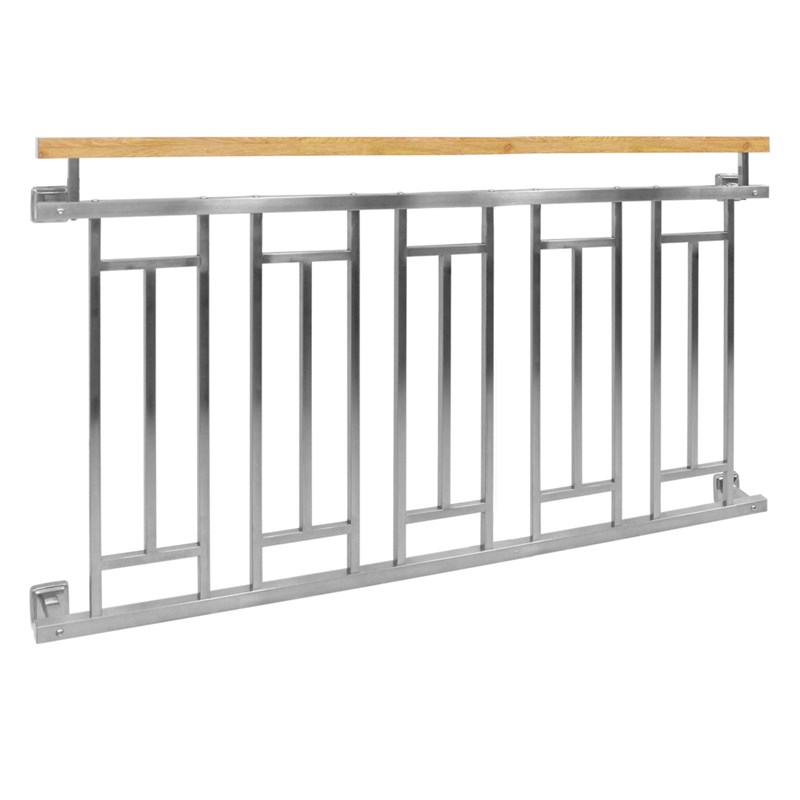 Französischer Balkon Silber 90x156 cm mit 5 Füllelementen, Holzoptik aus Edelstahl