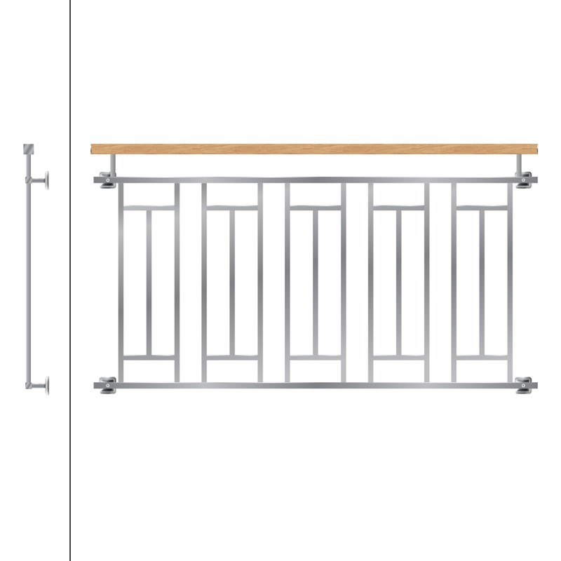 Französischer Balkon Silber 90x156 cm mit 5 Füllelementen, Holzoptik aus Edelstahl