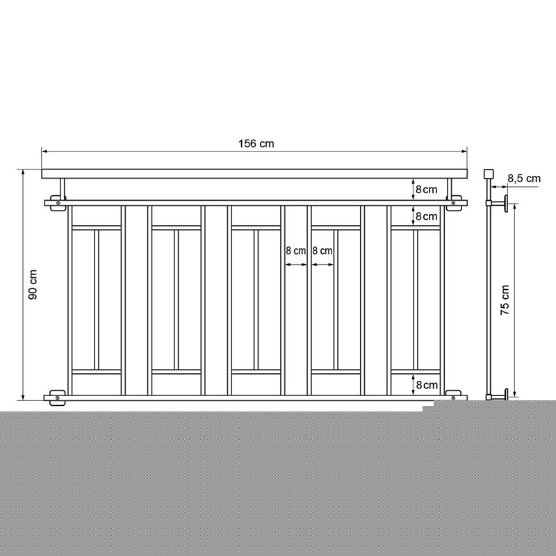 Französischer Balkon Silber 90x156 cm mit 5 Füllelementen, Holzoptik aus Edelstahl