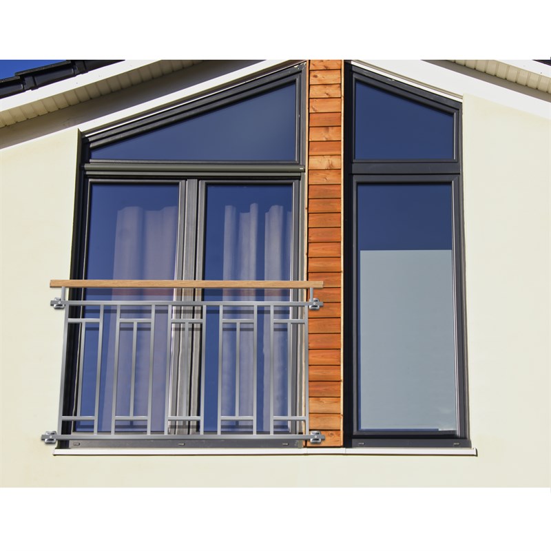 Französischer Balkon Silber 90x156 cm mit 5 Füllelementen, Holzoptik aus Edelstahl