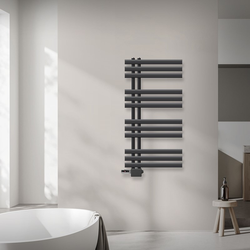 Badheizkörper Mittelanschluss 500x1000 mm Anthrazit mit Universale Anschlussgarnitur LuxeBath Badheizkörper Mittelanschluss 500x1000 mm Anthrazit mit Universale Anschlussgarnitur LuxeBath