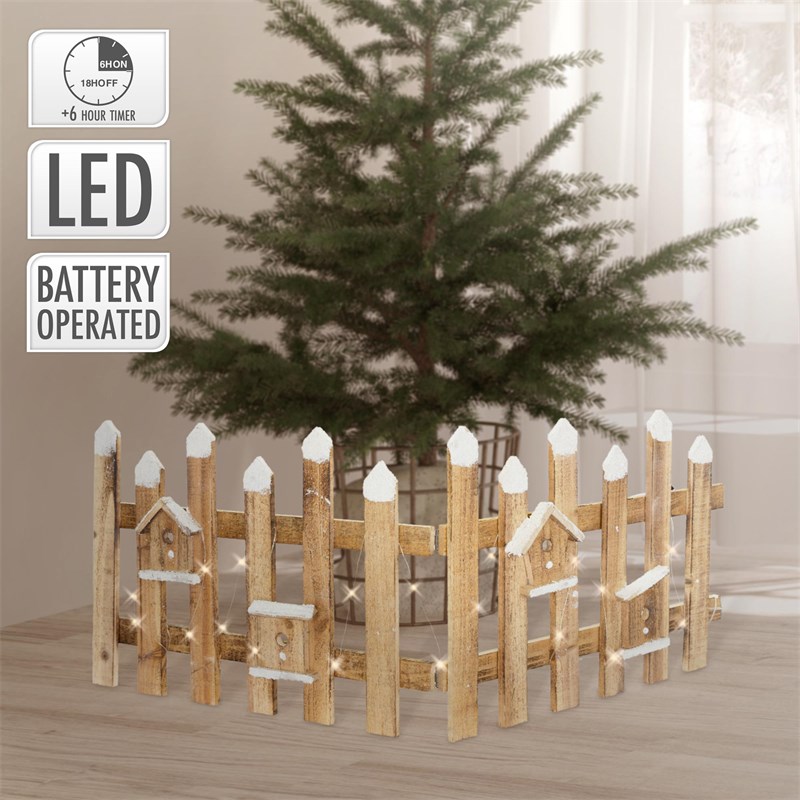 Deko Weihnachtszaun mit LED natur 98x39 cm aus Holz inkl. Vogelhäuschen Deko Weihnachtszaun mit LED natur 98x39 cm aus Holz inkl. Vogelhäuschen