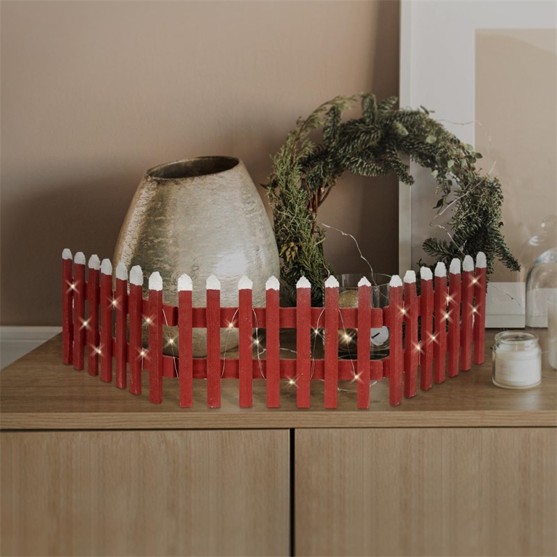 Deko Weihnachtszaun mit LED Rot 90x21 cm aus Holz Deko Weihnachtszaun mit LED Rot 90x21 cm aus Holz
