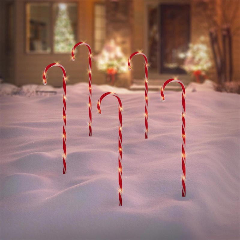 Zuckerstangen Gartenstecker 5er Set 73x400 cm mit 56LED warmweiß aus Kunststoff