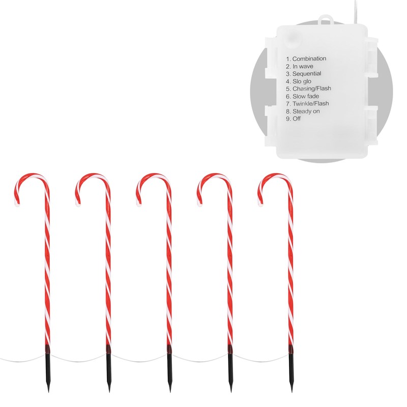 Zuckerstangen Gartenstecker 5er Set 73x400 cm mit 56LED warmweiß aus Kunststoff