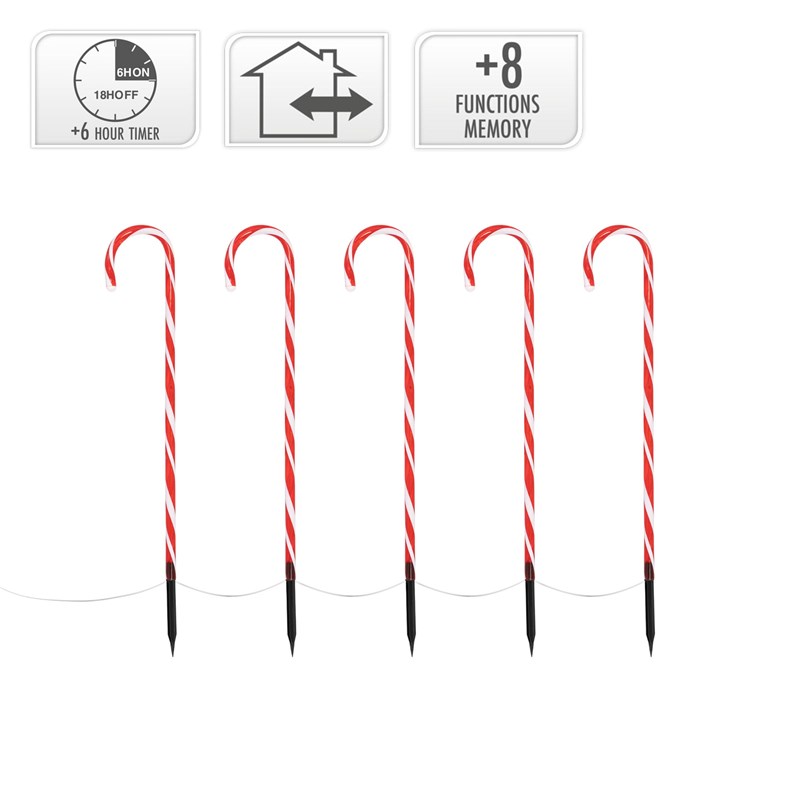 Zuckerstangen Gartenstecker 5er Set 73x400 cm mit 56LED warmweiß aus Kunststoff