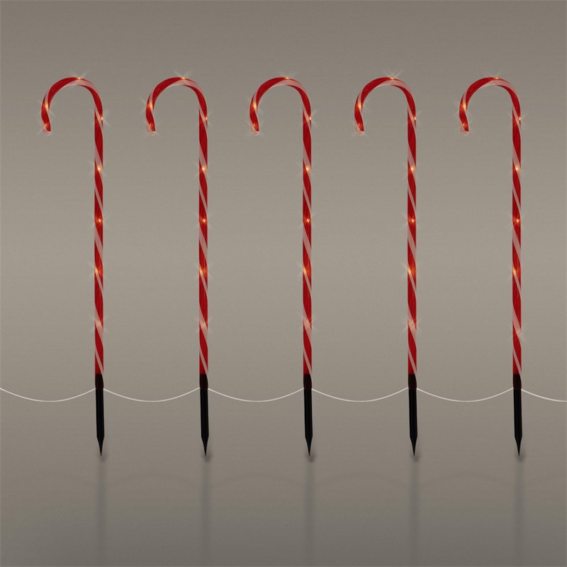 Zuckerstangen Gartenstecker 5er Set 73x400 cm mit 56LED warmweiß aus Kunststoff