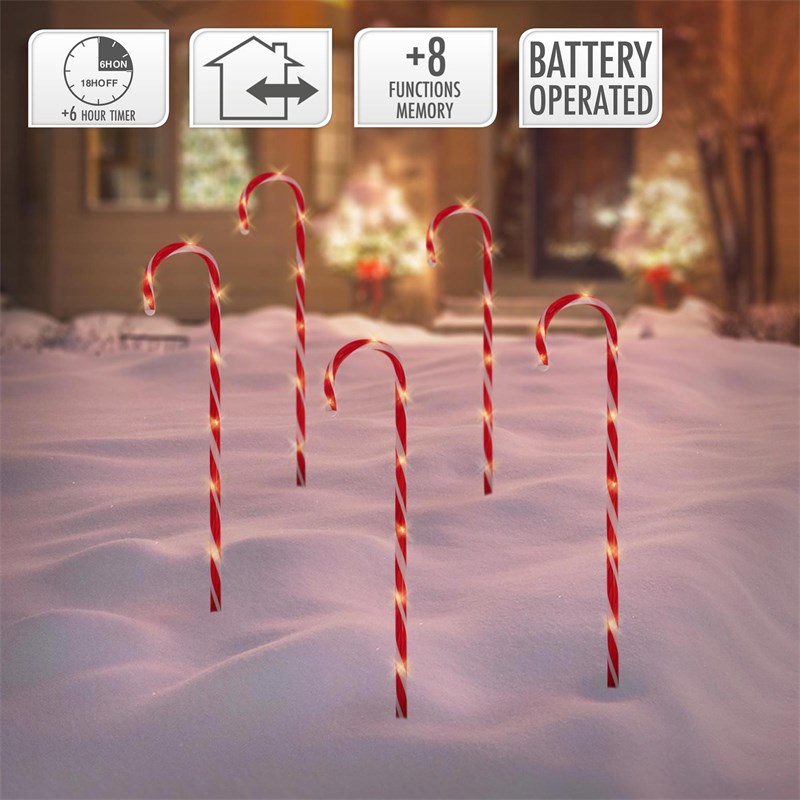 Zuckerstangen Gartenstecker 5er Set 73x400 cm mit 56LED warmweiß aus Kunststoff