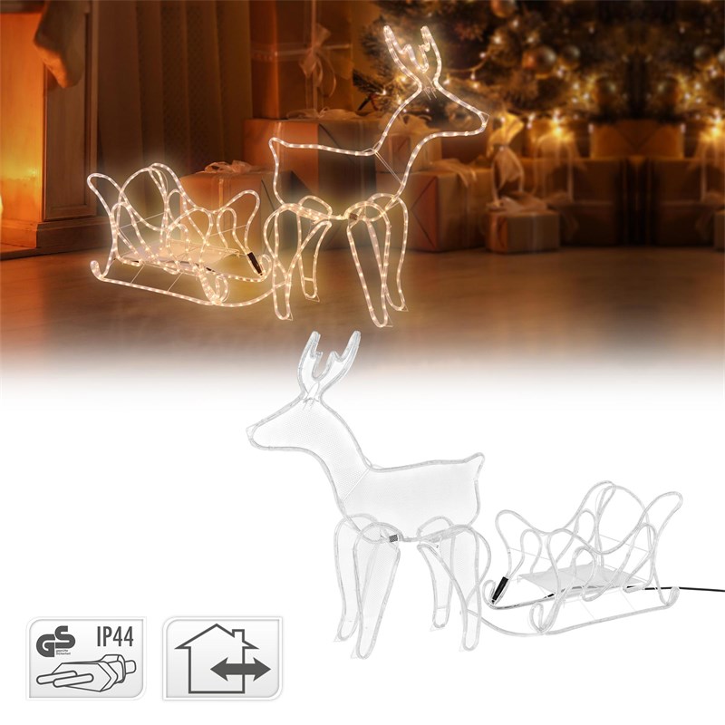 LED Deko Rentier mit Schlitten, warmweiß, 504 LEDs, aus PVC LED Deko Rentier mit Schlitten, warmweiß, 504 LEDs, aus PVC