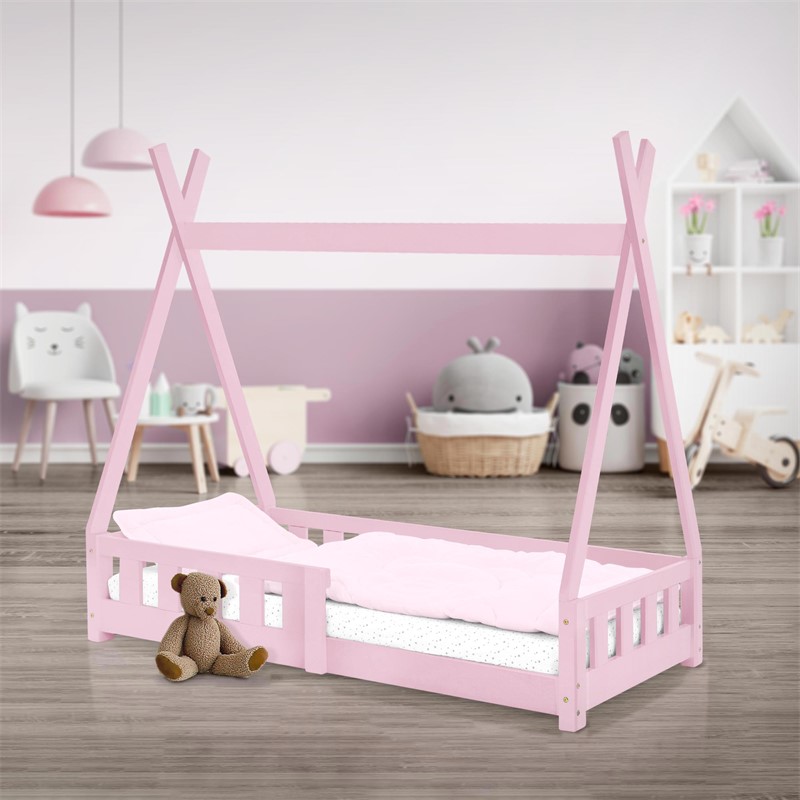 Kinderbett Tipi 70x140 cm Rosa aus Kiefernholz mit Rausfallschutz und Lattenrost Holzbett ML-Design Kinderbett Tipi 70x140 cm Rosa aus Kiefernholz mit Rausfallschutz und Lattenrost Holzbett ML-Design