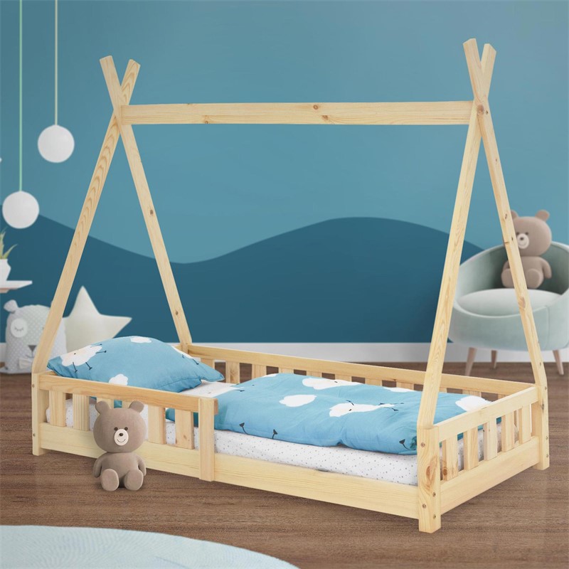 Kinderbett Tipi 80x160 cm aus Kiefernholz mit Rausfallschutz und Lattenrost Holzbett ML-Design Kinderbett Tipi 80x160 cm aus Kiefernholz mit Rausfallschutz und Lattenrost Holzbett ML-Design