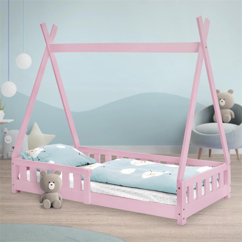 Kinderbett Tipi 80x160 cm Rosa aus Kiefernholz mit Rausfallschutz und Lattenrost Holzbett ML-Design Kinderbett Tipi 80x160 cm Rosa aus Kiefernholz mit Rausfallschutz und Lattenrost Holzbett ML-Design