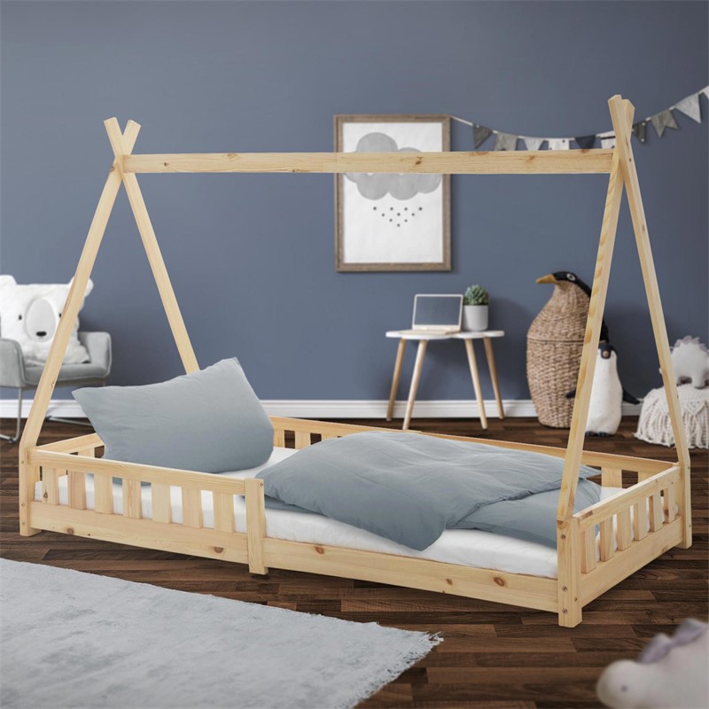 Kinderbett Tipi 90x200 cm aus Kiefernholz mit Rausfallschutz und Lattenrost Holzbett ML-Design Kinderbett Tipi 90x200 cm aus Kiefernholz mit Rausfallschutz und Lattenrost Holzbett ML-Design