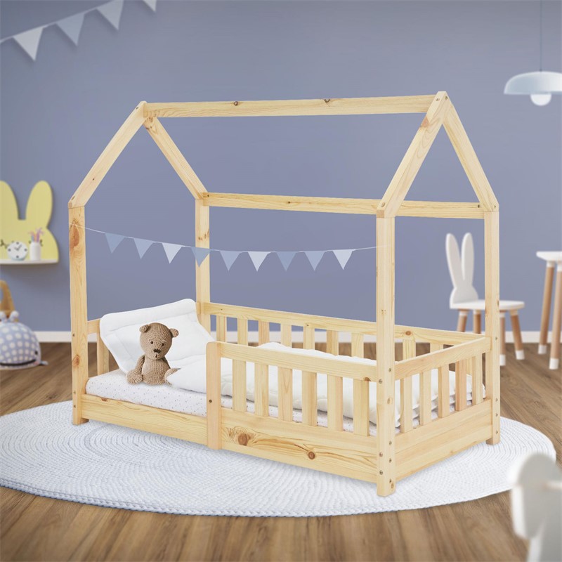 Kinderbett Hausbett 140x70 cm aus Kiefernholz mit Rausfallschutz Dach und Lattenrost Holzbett ML-Design Kinderbett Hausbett 140x70 cm aus Kiefernholz mit Rausfallschutz Dach und Lattenrost Holzbett ML-Design