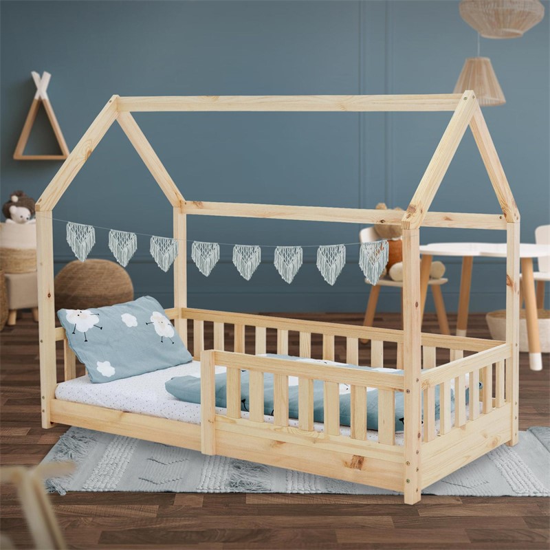 Kinderbett Hausbett 80x160 cm aus Kiefernholz mit Rausfallschutz Dach und Lattenrost Holzbett ML-Design Kinderbett Hausbett 80x160 cm aus Kiefernholz mit Rausfallschutz Dach und Lattenrost Holzbett ML-Design