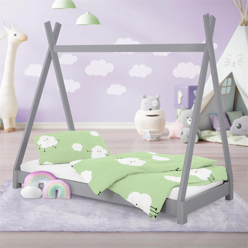 Kinderbett Tipi 80x160 cm Hellgrau aus Kiefernholz Holzbett mit Lattenrost ML-Design Kinderbett Tipi 80x160 cm Hellgrau aus Kiefernholz Holzbett mit Lattenrost ML-Design