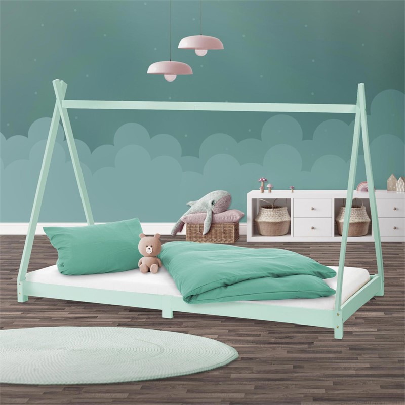 Kinderbett Tipi 90x200 cm Minze aus Kiefernholz Holzbett mit Lattenrost ML-Design Kinderbett Tipi 90x200 cm Minze aus Kiefernholz Holzbett mit Lattenrost ML-Design